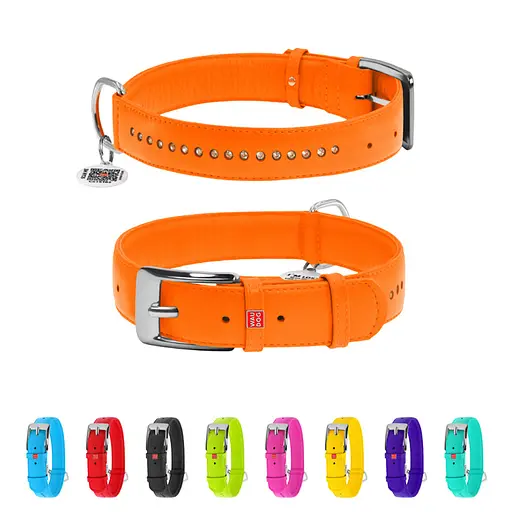 Ошейник для собак кожаный Waudog Glamour с QR-паспортом двойной со стразами M Ш 20 мм Д 30-39 см оранжевый - фото 2