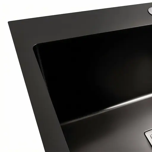 Кухонная мойка Platinum Handmade PVD 580x430x220 черная (толщина 3,0/1,0мм квадритний сифон), Черный - фото 4