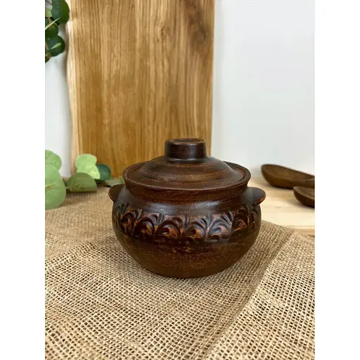 Горщик під печеню керамічний (глиняний) різьблений Декор 600 мл