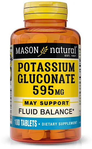 Витамины и минералы Mason Natural Potassium Gluconate 595 mg, 100 таблеток