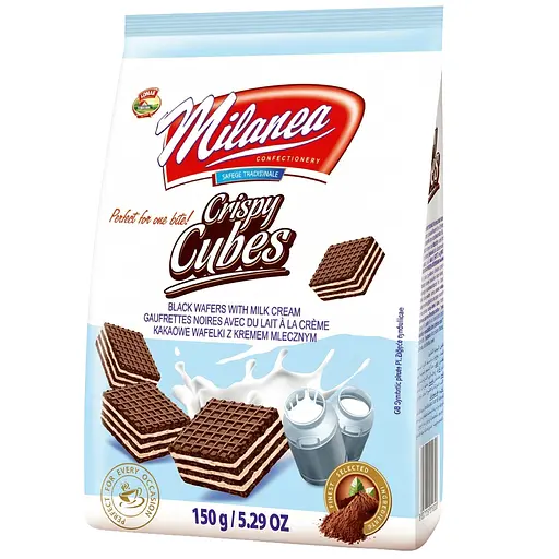 Цукерки вафельні міні Lumar Milanea Crispy Cubes з какао-молочною начинкою 150 г - фото 1