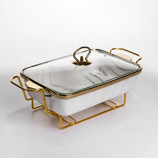 Мармитница прямоугольная Yiwu со стеклянной крышкой на металлической подставке с подогревом 35.5х19х15.5 см настольный мармит для первых блюд ML-77A-13 - фото 5