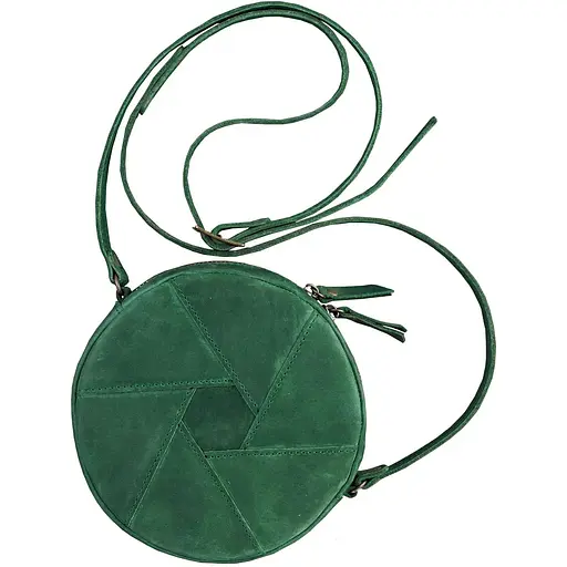 Шкіряна кругла жіноча сумка Бон-Бон зелена Crazy Horse - фото 1
