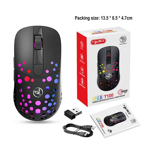 Мышь беспроводная игровая с аккумулятором и подсветкой 2.4 gHz HYSJ Т100 E-Sports Black - фото 10