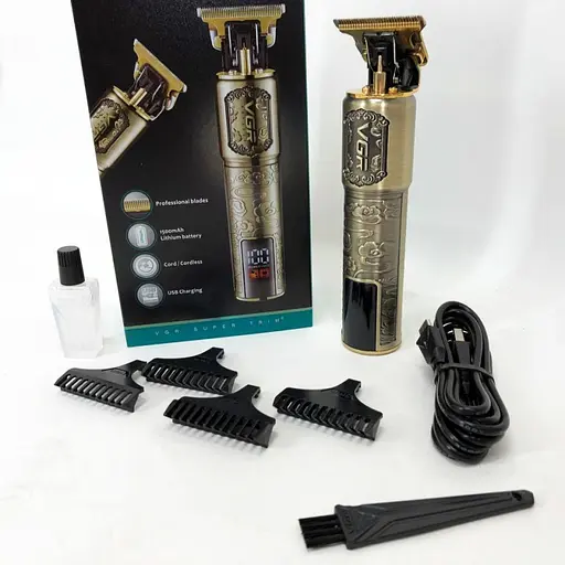 Машинка для стрижки волос V-073 аккумуляторный беспроводной триммер для бороды и усов 4 насадки 5 Вт Бронза - фото 8