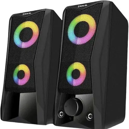 Колонки 2.0 Real-El S-107 Black, 2 x 3 Вт, USB, mini - jack 3.5 мм, RGB - подсветка (EL121100017) - фото 1