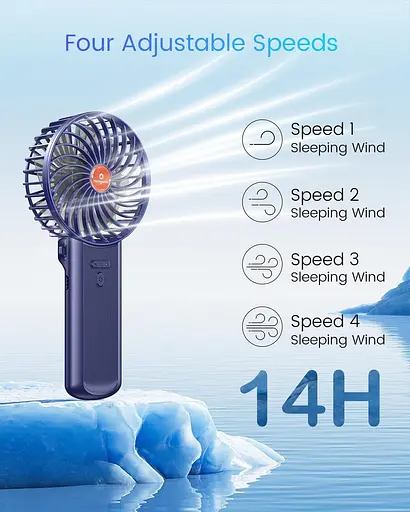 Портативный ручной мини-вентилятор 180° регулируемые 4-скоростные - фото 2