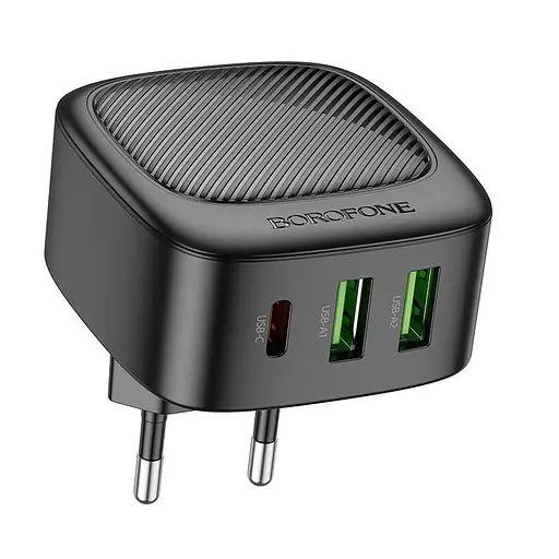 Адаптер сетевой Borofone Lucky PD charger BAS23A 2USB/1Type-C, 30W/3A, PD/QC| - фото 1