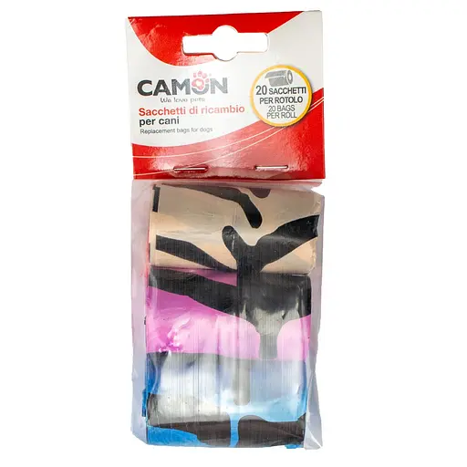 Пакети для собачих фекалій Camon різнокольорові 6 см (6 рулонів x 20 шт.) (B523/E)