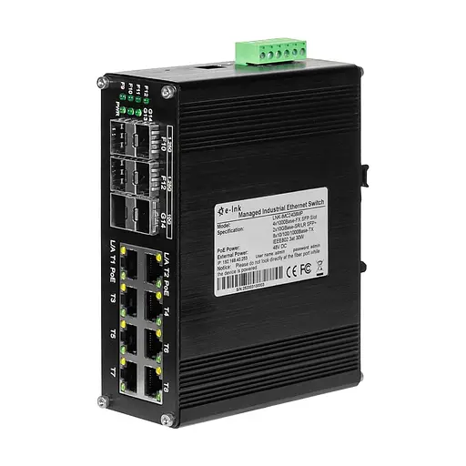 PoE-коммутатор 14-портовый управляемый L2+ E-LINK ETH-IMC2408MP гигабитный с 8 портами PoE, 240W (73-00150)