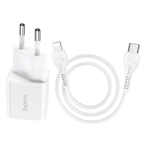Адаптер сетевой HOCO Type-C to Lightning Cable Starter N10 набор с белым кабелем - фото 3