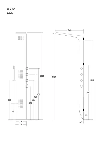 Душова панель Corsan Duo black з термостатом A777TBL, Чорний матовий - фото 5