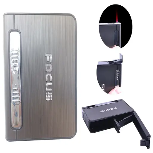 Портсигар для 12 сигарет із запальничкою FOCUS №4939 Grey (11570) - фото 3