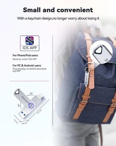 USB флеш-накопичувач 256 ГБ LESOGE Apple MFI USB-накопичувачі, 3 в 1 високошвидкісний USB-флеш-накопичувач - фото 4