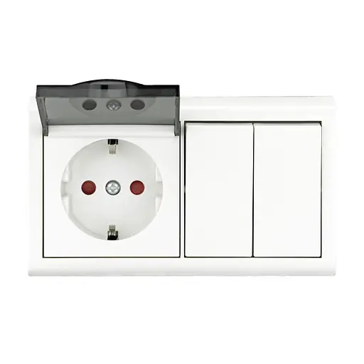 Розетка Ovivo Electric Nivo, подвійна з заземленням, з кришкою + 2-й вимикач, накладна, біла