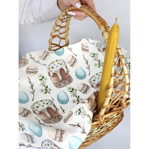 Комплект Великодній кошик Галичина коричнева зі лляним рушником 70х30 см Паска (блакитна) і свічка - фото 6