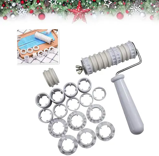 Валик для нарезки полос и декора мастики марципана теста кондитерский пластиковый со сменными насадками 17 см, Kitchen Master Белый 85828 - фото 2