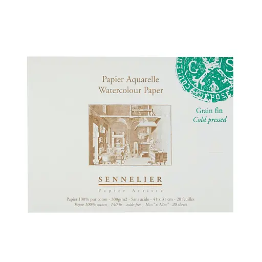 Склейка для акварели Sennelier, 20 листов, холодное прессование, 300 г/м, 41x31 см.