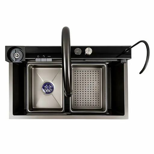 Кухонна мийка 75x46D PVD сіра Platinum Handmade Водоспад, Нержавіюча сталь - фото 8