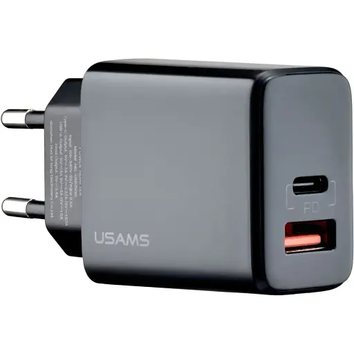 Мережевий зарядний пристрій Usams CC133 T40 QC3.0 + PD Digital Display Fast USB + Type-C Charger 20W ( EU ) Чорний - фото 1