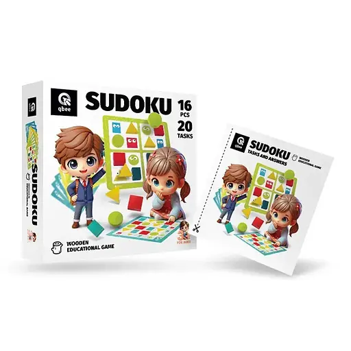 Дерев'яна дитяча логічна гра "Судоку геометричне" Qbee QB800-001, 16 елементів - фото 1