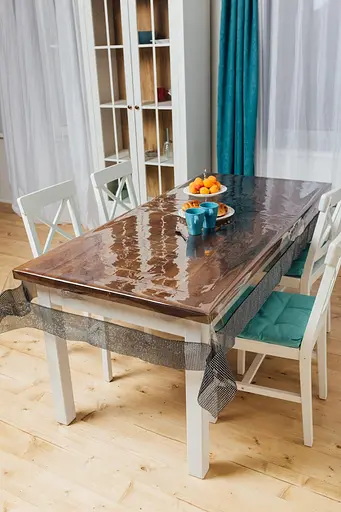 Скатертина силіконова з чорною стразовою стрічкою з камінцями подвійною 310х120 см - фото 6