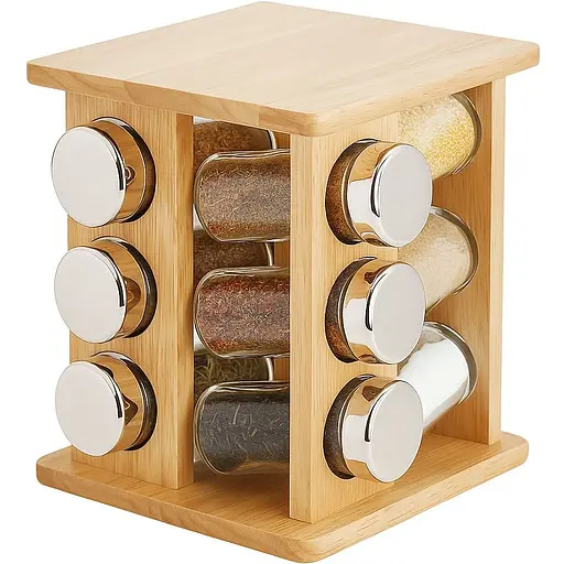 Набор специй Stenson Classic на деревянной подставке 12 шт. органайзер для специй - фото 1