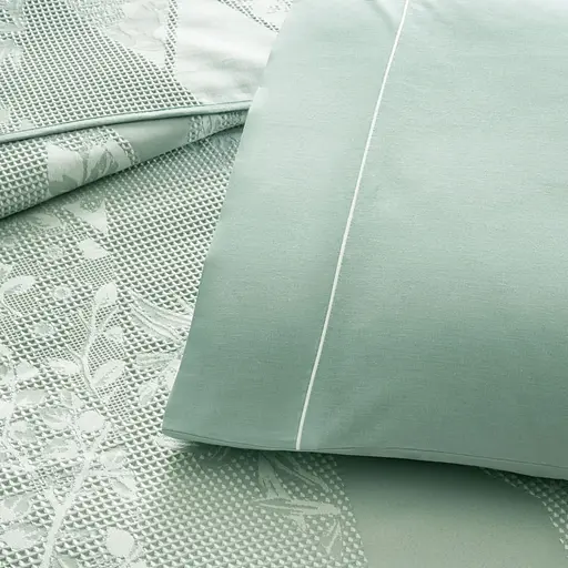 Постельное белье с жаккардовым покрывалом-пике Flava Green / простыня на резинке Tac pbe0051422 - фото 3