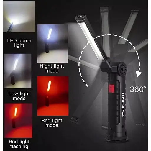 Світильник Worklight W-52 18650 з магнітом та гачком ліхтар акумуляторний з червоним та білим світлом - фото 6
