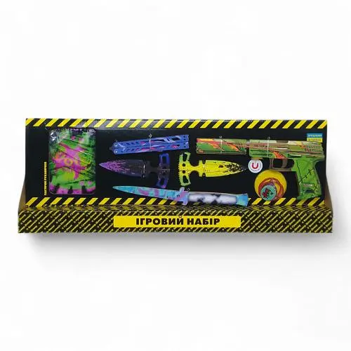 Игровой набор "BIG BOX Suture" деревянный, BB-Sut Сувенир-декор - резинкострел, ножи, перчатки, брелок (4820242992569) - фото 1