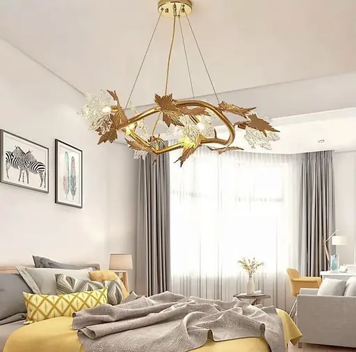 Люстра с декоративной листвой клена Ø60 см | Ст. MD 6015-600 GD Line F - фото 1