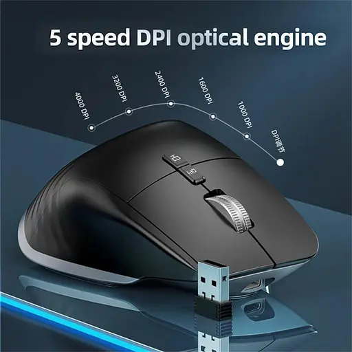 Компьютерная мышь Gamous M10 беспроводная бесшумная с аккумулятором и подсветкой 2,4G+Bluetooth Black - фото 4