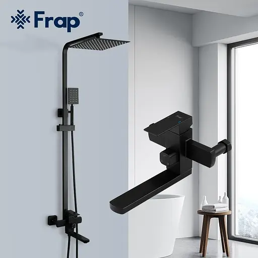 Душевая система Frap F24802-6, излив - переключатель на лейку, 1 режим, Черный матовый - фото 2