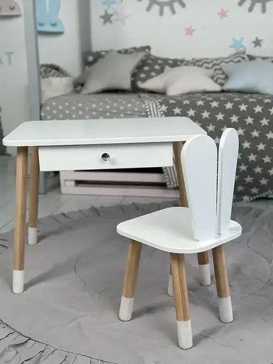 Детский столик со стульчиком Зайчик и ящиком для карандашей и раскрасок (Белый) - фото 3