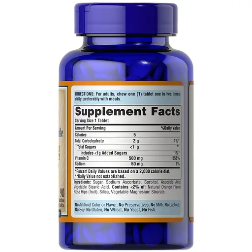 Вітамін С з шипшиною Puritan's Pride Vitamin C смак апельсина 500 мг 90 жувальних таблеток - фото 2