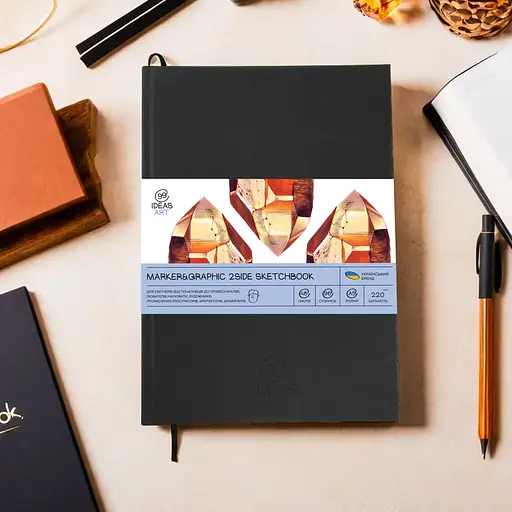 Скетчбук для маркеров PU А5 48 листов, 220 г/м2, черный переплет, 99IDEA9-SBDSA5BL - фото 3