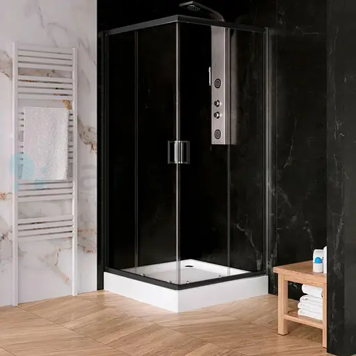 Душова кабіна New Trendy Suvia 90x90 см квадратна розсувна прозоре скло без піддону black K-3565, прозорий, чорний - фото 1