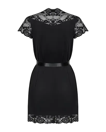 Сатиновый открытый пеньюар на поясе Obsessive 810-PEI-1 peignoir black черный S/M - фото 6