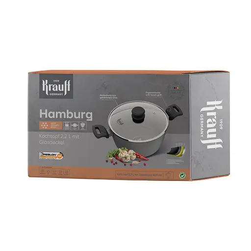 Кастрюля Krauff Hamburg со стеклянной крышкой 2.2 л (25-45-253) - фото 2
