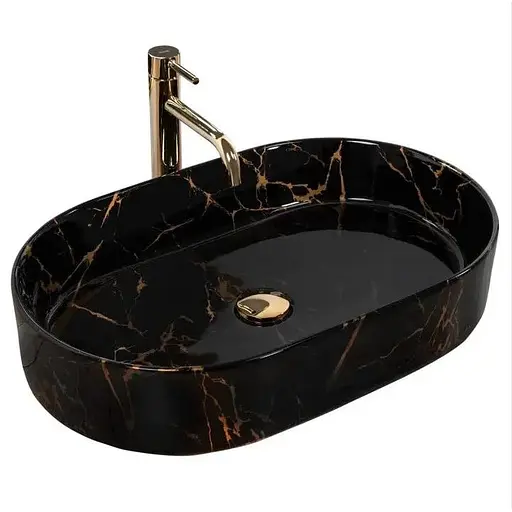 Умивальник Rea Nadia black marble shiny накладний REA-U0539, Чорний матовий - фото 1