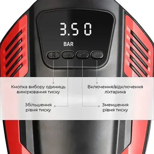 Автокомпрессор Gemix Model E black/red цифровой поршневой манометр функция Autostop фонарик 35 л/мин - фото 3
