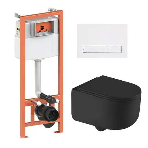 Подвесной унитаз Qtap Taurus Ultra Quiet + инсталляция Qtap Nest 4 в 1 (линейная клавиша White), Черный - фото 1