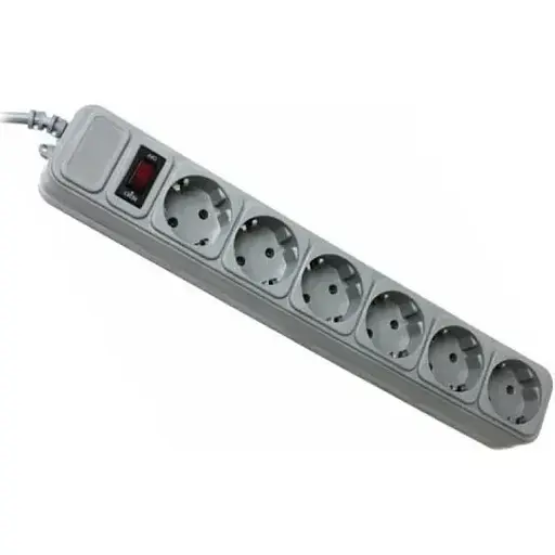 Фильтр сетевой Gembird, 6 розеток, 4.5 м, Grey, 10А, до 2.2 кВт, выключатель, заземление, 3x0.75 мм² (SPG6-G-15G) - фото 1