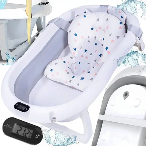 Детская ванночка Kanzaa Grey с подушкой, термометром