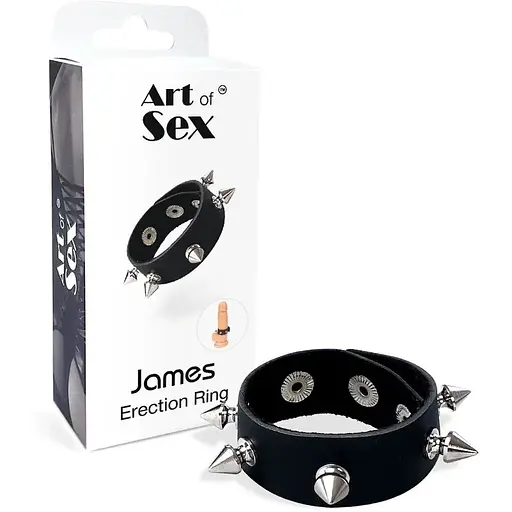 Эрекционное кольцо Art of Sex - James с шипами из натуральной кожи, цвет Черный - фото 4