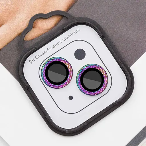 Защитное стекло Epik Metal Shine на камеру в упаковке для Apple iPhone 15, 6.1/15 Plus 6.7 Сиреневый/Rainbow - фото 2