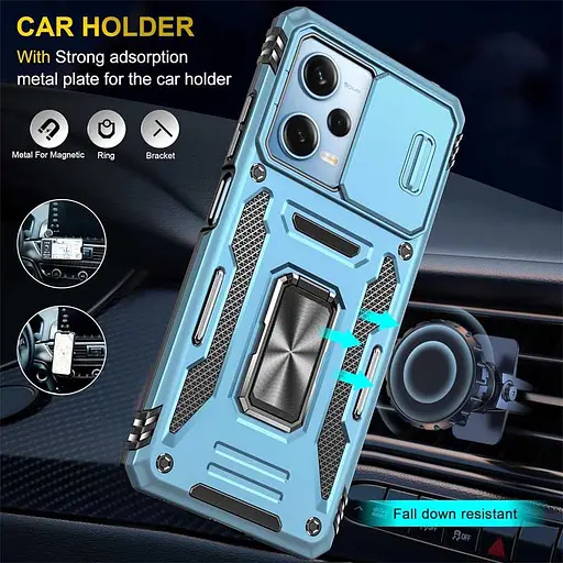 Ударостійкий чохол Epik Camshield Army Ring для Xiaomi Redmi 12 / Poco M6 Pro 5G Блакитний / Light Blue - фото 4