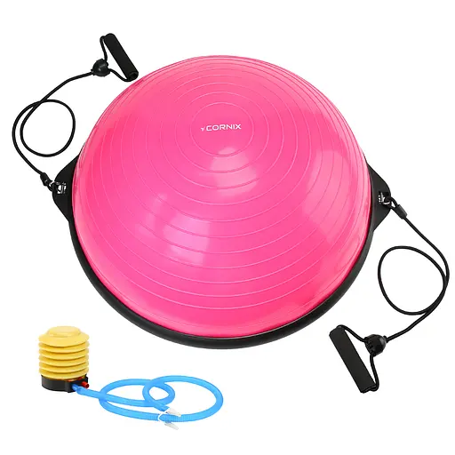 Балансировочная платформа (полусфера) Cornix Bosu Ball 58 см с эспандерами Pink XR-0456 - фото 1