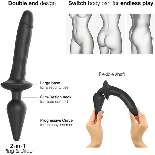 Анальна пробка з дилдо 2 в 1 Strap-On-Me Switch Plug-In Realistic Dildo Black XXL діаметр 5.2/3.9 см - фото 2