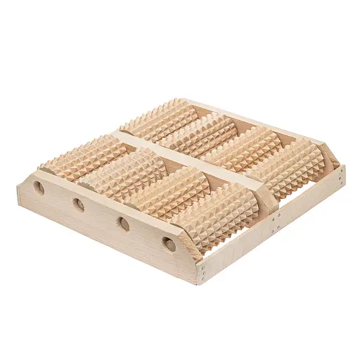 Масажер для ніг дерев'яний зубчастий на 8 роликів для двох ніг 25.5х25.5х5 см, Woodly 84980 - фото 1